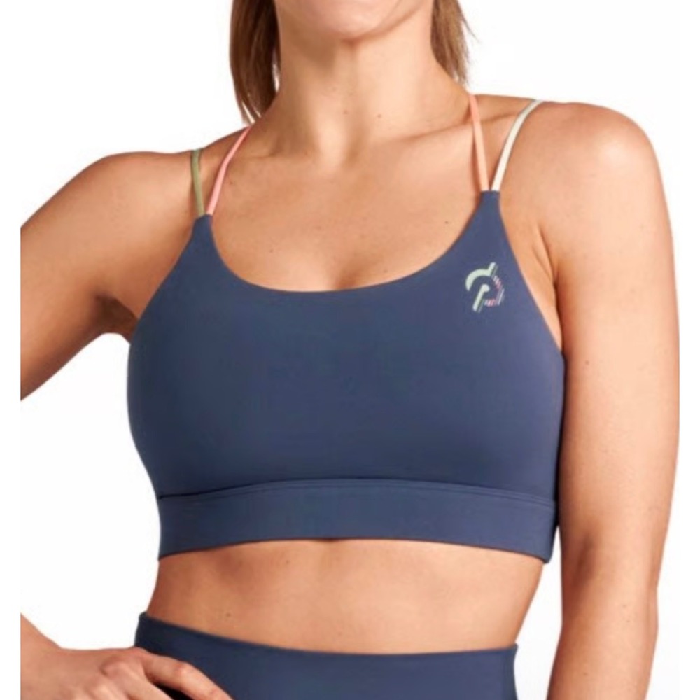Peloton Womens Blue Strappy Criss Cross Athletic Yoga Speed Up Sports Bra Size S